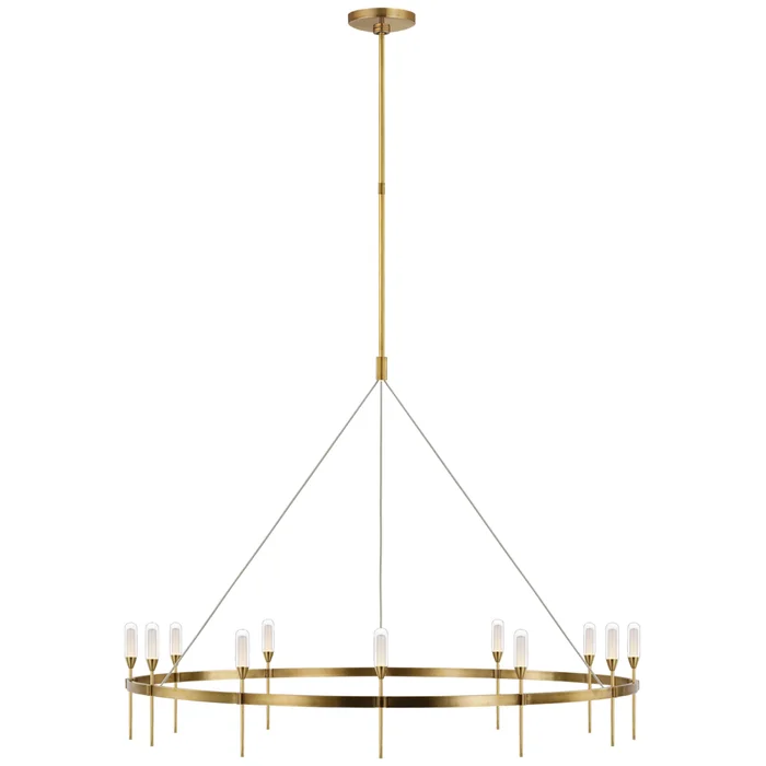 Peter Bristol Overture Grande Ring Chandelier in Natural Brass with Clear Glass Ceiling Light W49″