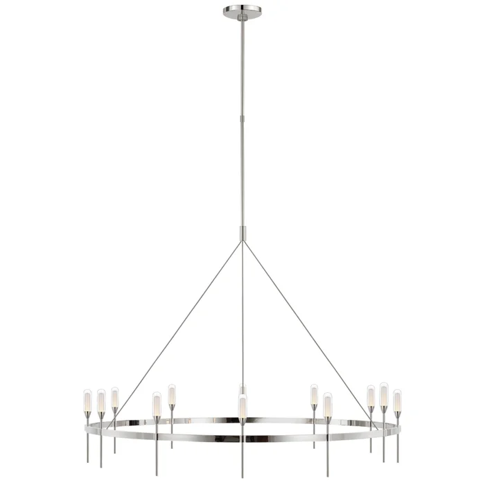 Peter Bristol Overture Grande Ring Chandelier in Polished Nickel with Clear Glass Ceiling Light W49″