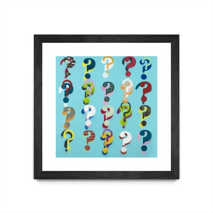 Pop The Question Matted and Framed Black 30×30 Wall Art|uvre dart murale encadre noire et mate Pop The Question 30×30