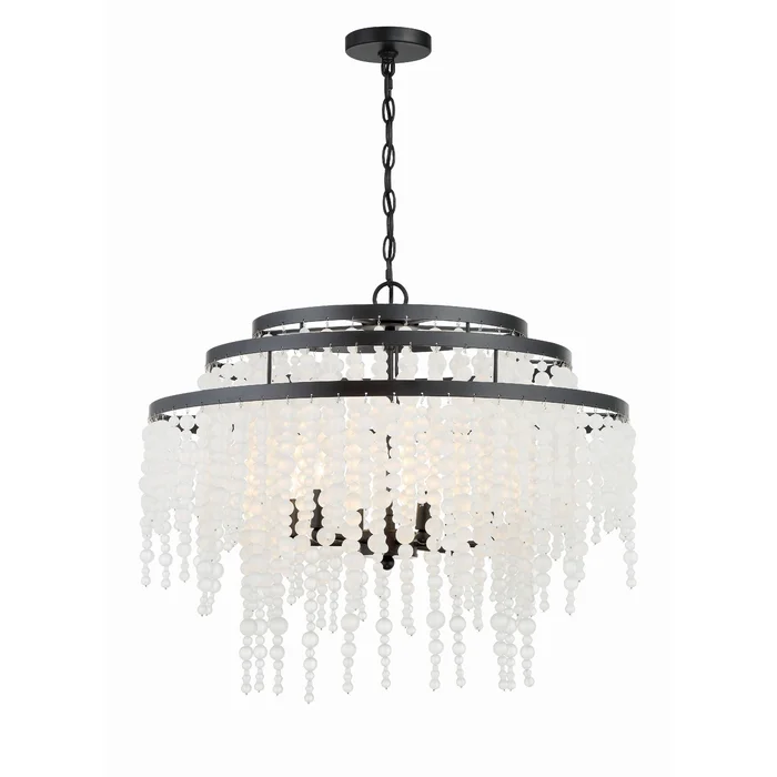 Poppy 6 Light Matte Black Chandelier Frosted Glass Beads 26.5″W x 21.25″H x 26.5″D