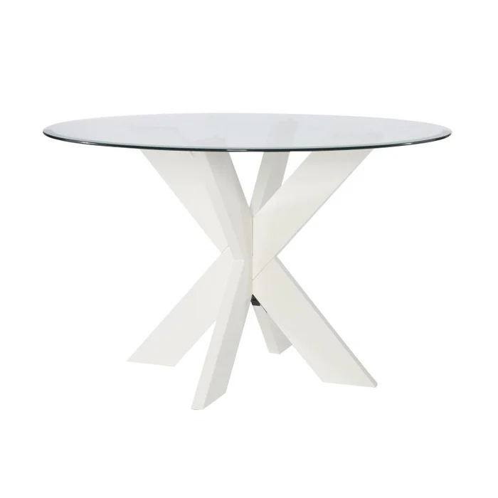 Powell Adler X Base Dining Table with Glass White D1346D20DTW