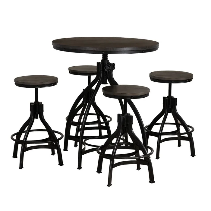 Powell Hawkford 5Pc Adjustable Round Table Barstool Set Grey D1498LD23RGRY5PC