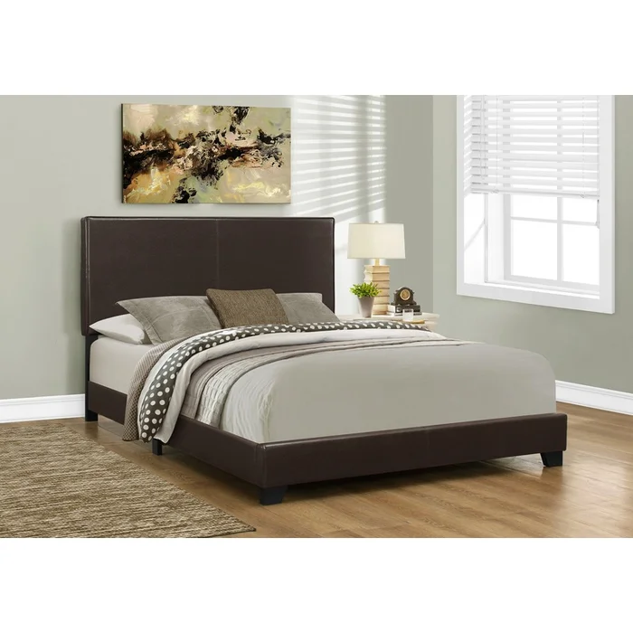 Queen Size Dark Brown Leather-look Bed|Grand lit dapparence cuir brun fonc|D90FI0GU - Image 2