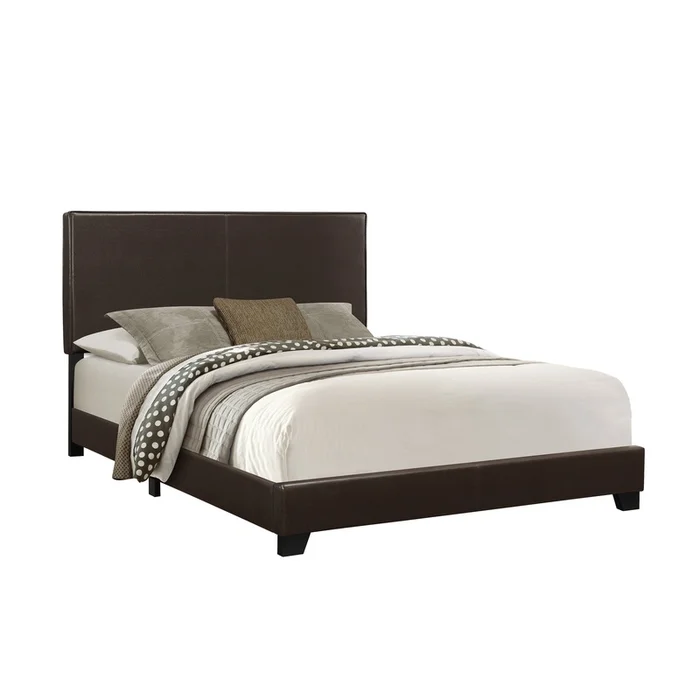 Queen Size Dark Brown Leather-look Bed|Grand lit dapparence cuir brun fonc|D90FI0GU