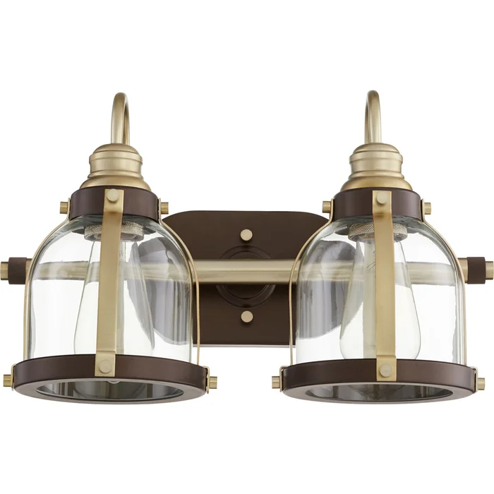 Quorum 2-LT Banded Dome – Aged Brass W/ Oiled Bronze – 586-2-8086