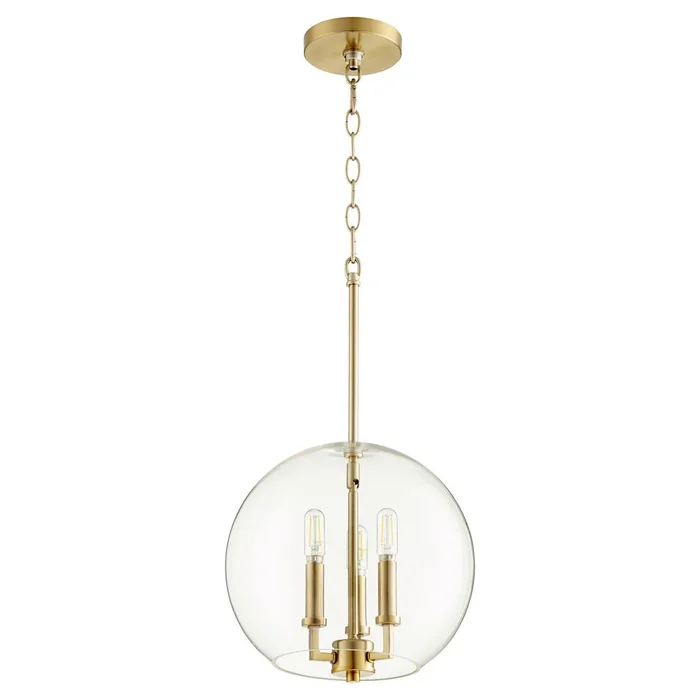 Quorum 3-LT Globe Pendant – Aged Brass – 873-3-80