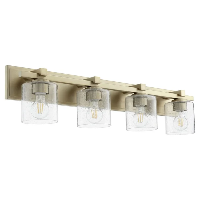 Quorum 4-LT Cylinder Bath Vanity Light – Aged Brass w/ Clear/Seeded – 5369-4-280