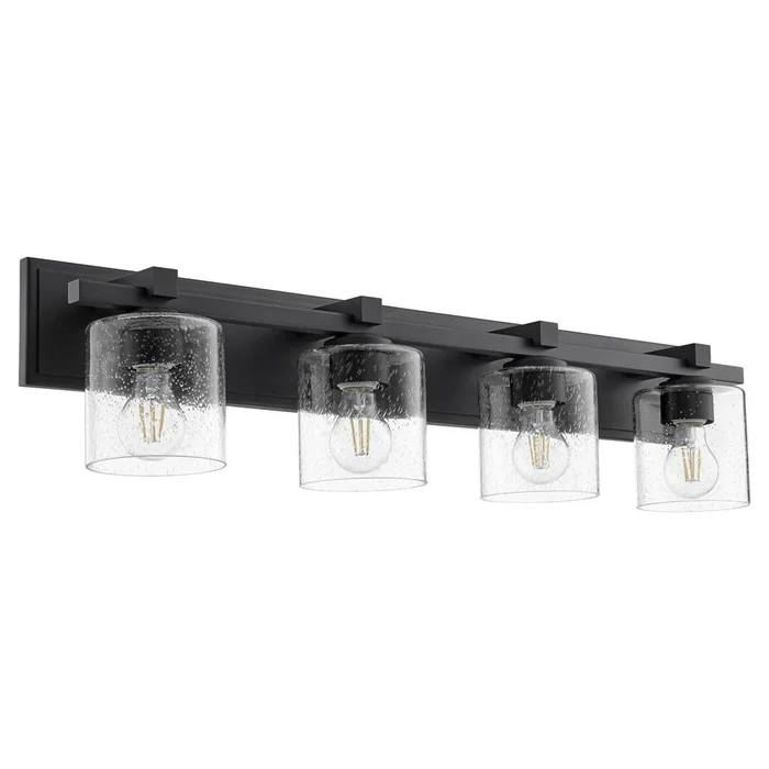 Quorum 4-LT Cylinder Bath Vanity Light – Noir w/Clear/Seeded – 5369-4-269