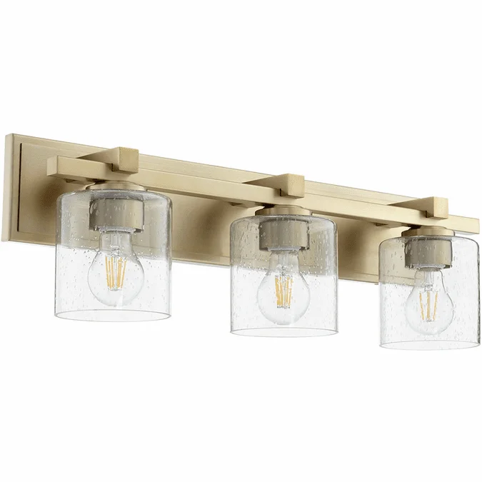 Quorum 5369-3-280 Modern Aged Brass w/ Clear/Seeded 3-Light Bath Lighting