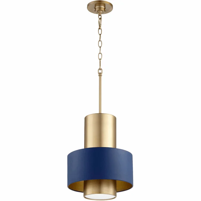 Quorum 8011-3280 Modern Aged Brass with Blue Ceiling Pendant Light