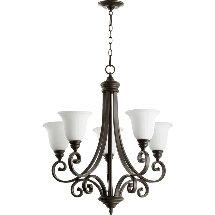 Quorum Bryant 5-LT Chandelier – Oiled Bronze W/ Satin Opal – 6154-5-186