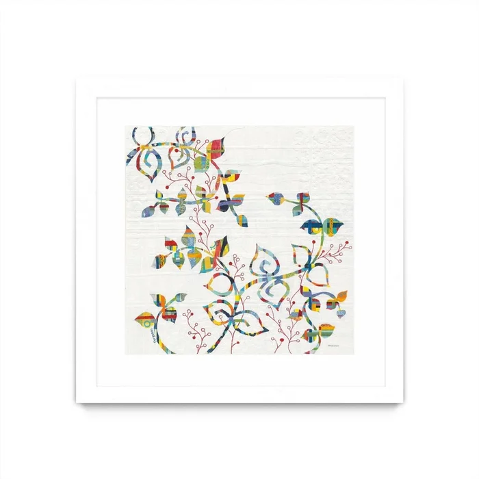 Rainbow Vines With Berries Matted and Framed White 30×30 Wall Art|uvre dart murale encadre blanche et mate Rainbow Vines With Berries 30×30
