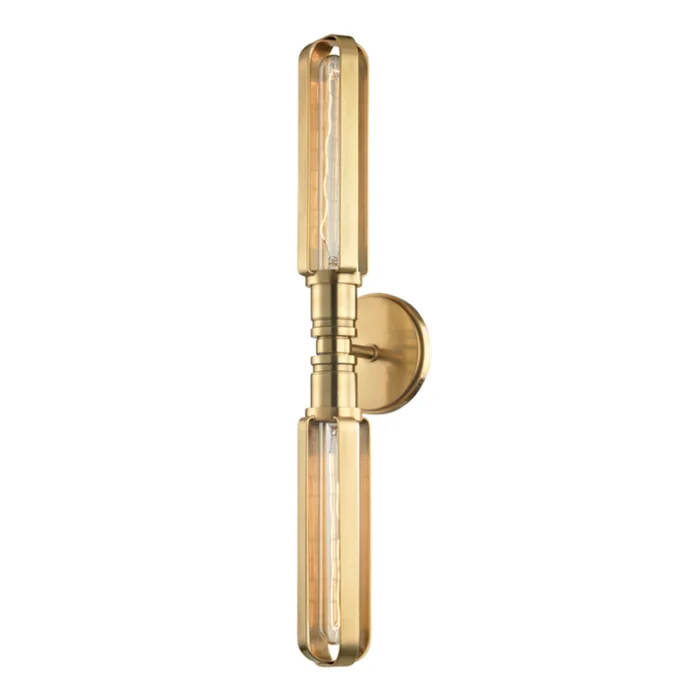 Red Hook 2-Light Wall Sconce in Aged Brass 4.75L x 4.75W x 23.75H