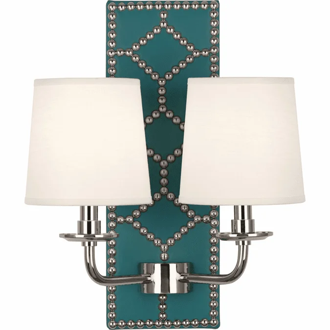 Robert Abbey S1033 Williamsburg Lightfoot Mayo Teal Leather and Polished Nickel Wall Light Fixture