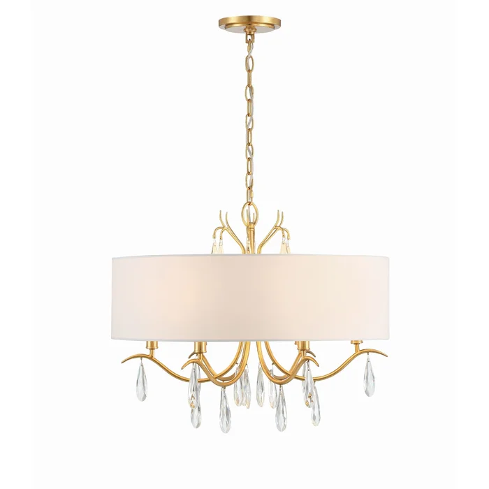 Rollins 6 Light Antique Gold Chandelier Hand Cut Crystal Silk Shade 24″W x 20″H x 24″D