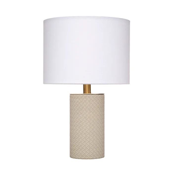 roman leather table lamp with linen shade, grey