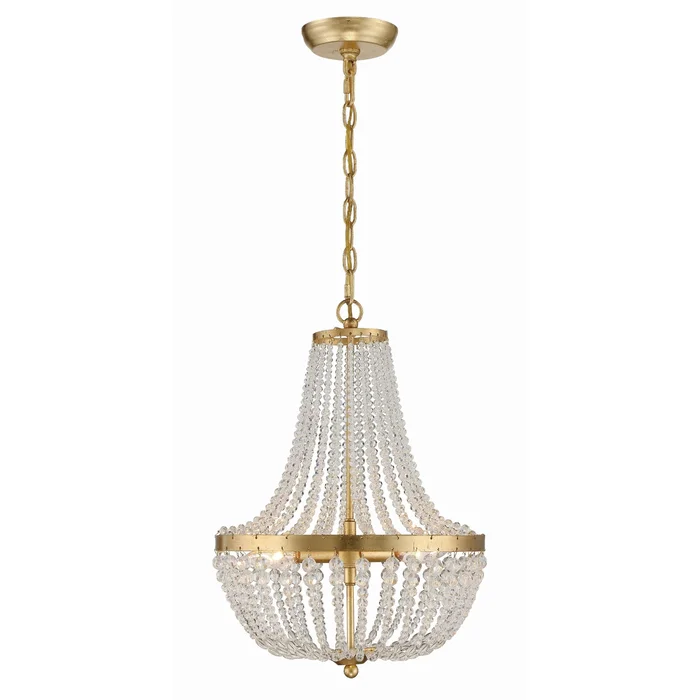 Rylee 3 Light Antique Gold Mini Chandelier Hand Cut Crystal Beads 14″W x 19″H x 14″D