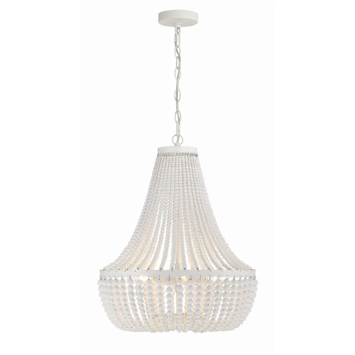 Rylee 6 Light Matte White Chandelier White Wood Beads 18.75″W x 23.5″H x 18.75″D