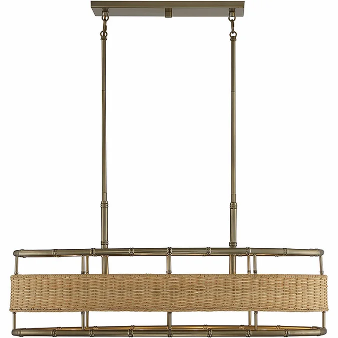 Savoy House 1-7770-4-177 Arcadia Warm Brass With Natural Rattan Island Lighting