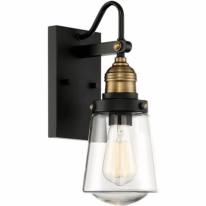 Savoy House 5-2067-51 Macauley Contemporary Vintage Black with Warm Brass Exterior 7.5″ Wall Sconce Lighting