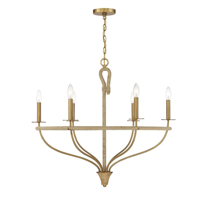 Savoy House Charter 6-Light Chandelier – Brass and Rope – 1-1823-6-320