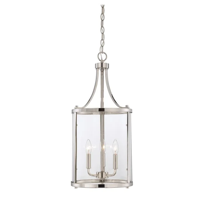 Savoy House Penrose 3-LT Small Foyer Lantern – Polished Nickel – 7-1040-3-109