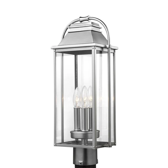 Sean Lavin Wellsworth 3-LT Post Lantern – Painted Brushed Steel – OL13207PBS