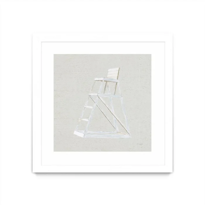 Serene Seaside Ii Tan Matted and Framed White 36×36 Wall Art|uvre dart murale encadre blanche et mate Serene Seaside Ii Tan 36×36