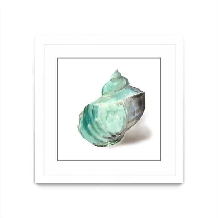 Shell In Mint Matted and Framed White 36×36 Wall Art|uvre dart murale encadre blanche et mate Shell In Mint 36×36