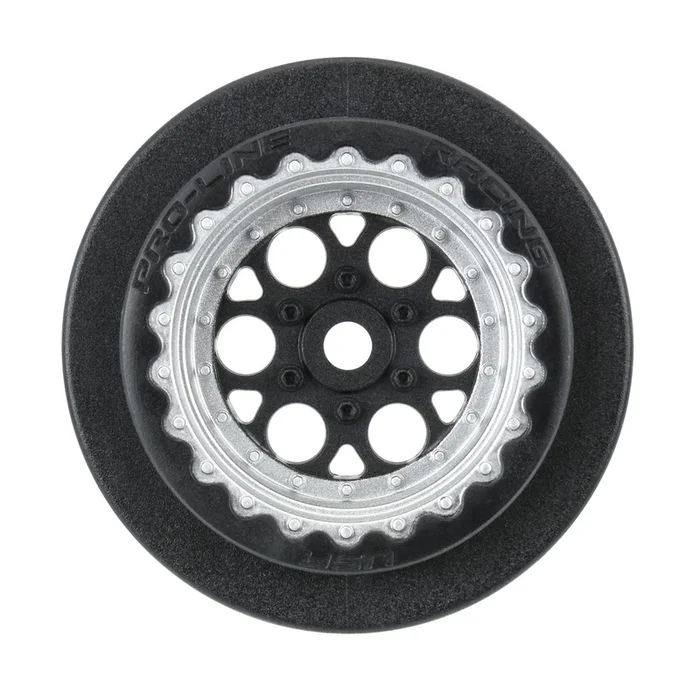 Showtime+ Black/Silver Rear Wheels for Losi Mini No-Prep Drag Car (2) (PRO283413)