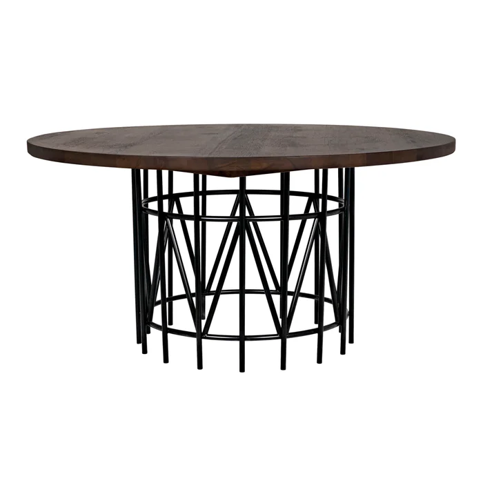 silberman dining table, dark walnut w/black steel base