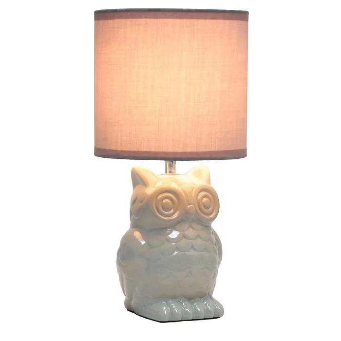 Simple Designs 12.8 Contemporary Ceramic Owl Table Lamp with Matching Fabric Shade – Grey|Lampe de table contemporaine en forme de hibou de SimpleDesigns de 12,8po en cramique avec abat-jour en tissu assorti – gris - Image 2