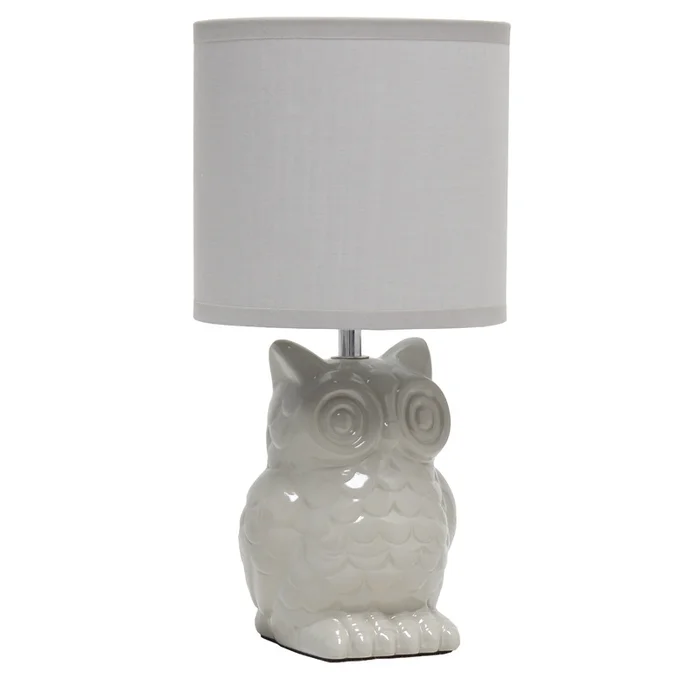 Simple Designs 12.8 Contemporary Ceramic Owl Table Lamp with Matching Fabric Shade – Grey|Lampe de table contemporaine en forme de hibou de SimpleDesigns de 12,8po en cramique avec abat-jour en tissu assorti – gris