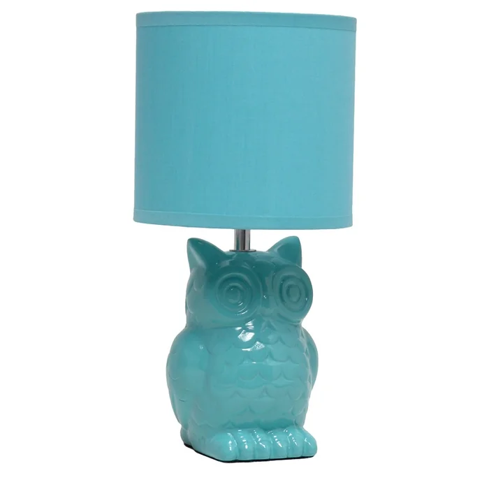 Simple Designs 12.8 Contemporary Ceramic Owl Table Lamp with Matching Fabric Shade – Tiffany Blue|Lampe de table contemporaine en forme de hibou de SimpleDesigns de 12,8po en cramique avec abat-jour en tissu assorti – bleu Tiffany