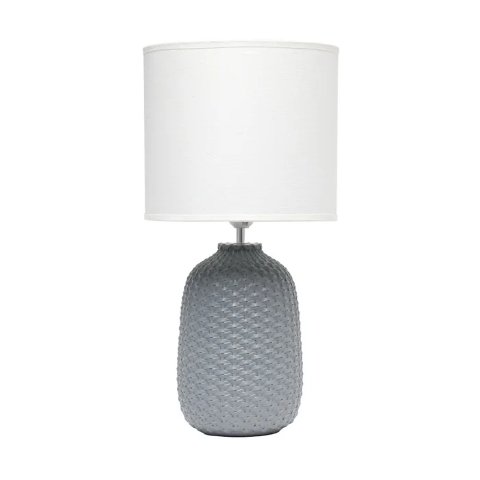 Simple Designs 20.4 Traditional Ceramic Purled Texture Table Lamp with White Fabric Drum Shade – Gr|Lampe de table traditionnelle de SimpleDesigns de 20,4po en cramique avec texture de mailles reto