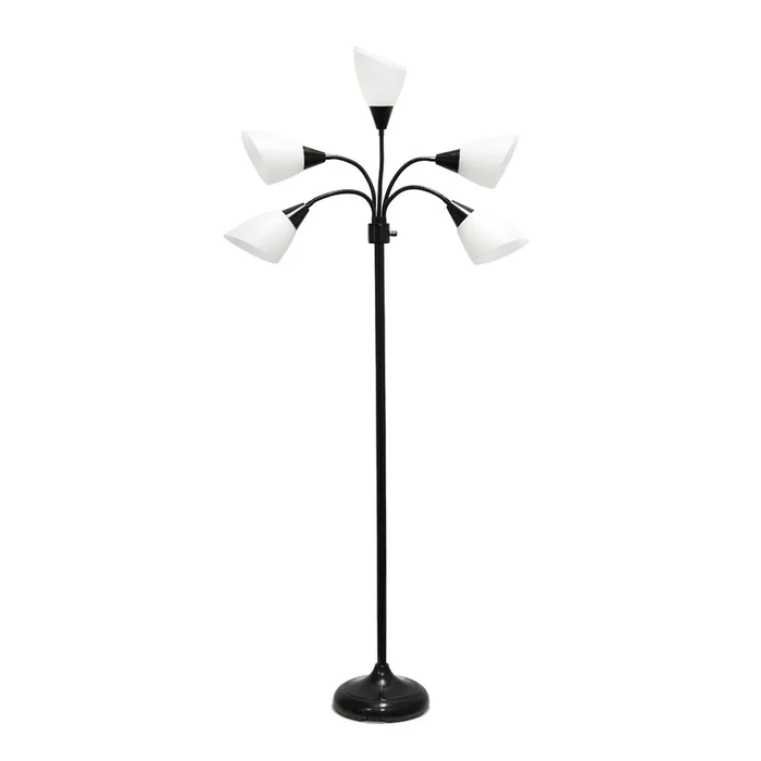 Simple Designs 67 Contemporary Multi-Head Medusa 5-Light Adjustable Gooseneck Floor Lamp – Black and White|Lampe pied contemporaine Medusa de SimpleDesigns de 67po plusieurs ttes 5ampoules avec col de cygne rglable – noire et blanche