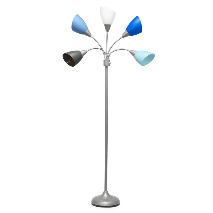 Simple Designs 67 Contemporary Multi-Head Medusa 5-Light Adjustable Gooseneck Floor Lamp – Blue, Wh|Lampe pied contemporaine Medusa de SimpleDesigns de 67po plusieurs ttes 5ampoules avec col