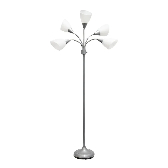 Simple Designs 67 Contemporary Multi-Head Medusa 5-Light Adjustable Gooseneck Floor Lamp with White|Lampe pied contemporaine Medusa de SimpleDesigns de 67po plusieurs ttes 5ampoules avec col