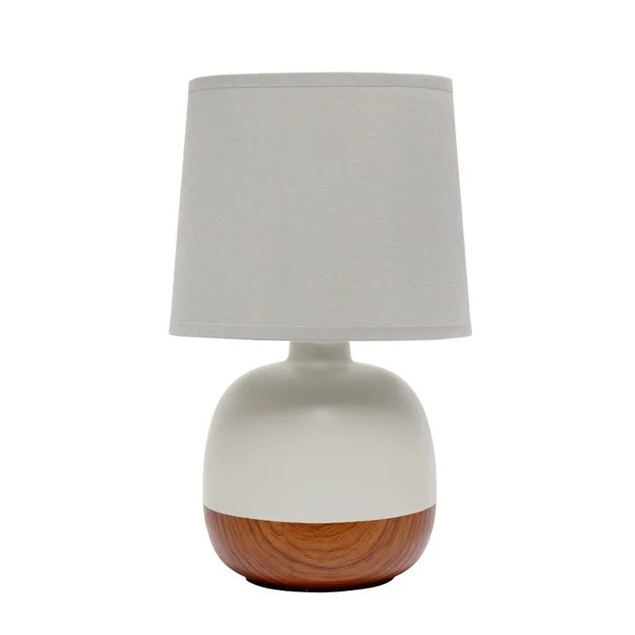 Simple Designs Petite Mid-Century Table Lamp – Dark Wood and Light Grey|Lampe de table Petite de SimpleDesigns de style du milieu du 20esicle – bois fonc et gris clair