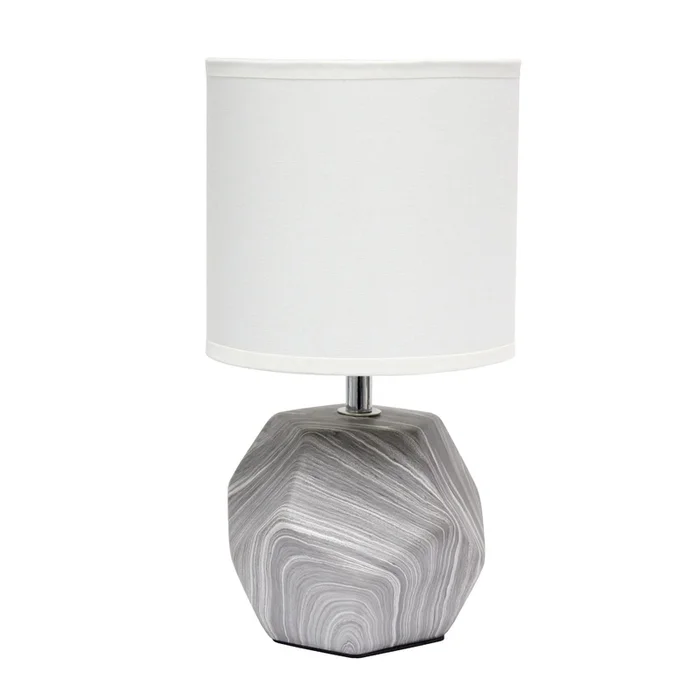 Simple Designs Round Prism Mini Table Lamp with White Fabric Shade – Marble|Mini lampe de table en forme de prisme arrondi de SimpleDesigns avec abat-jour en tissu blanc – marbre