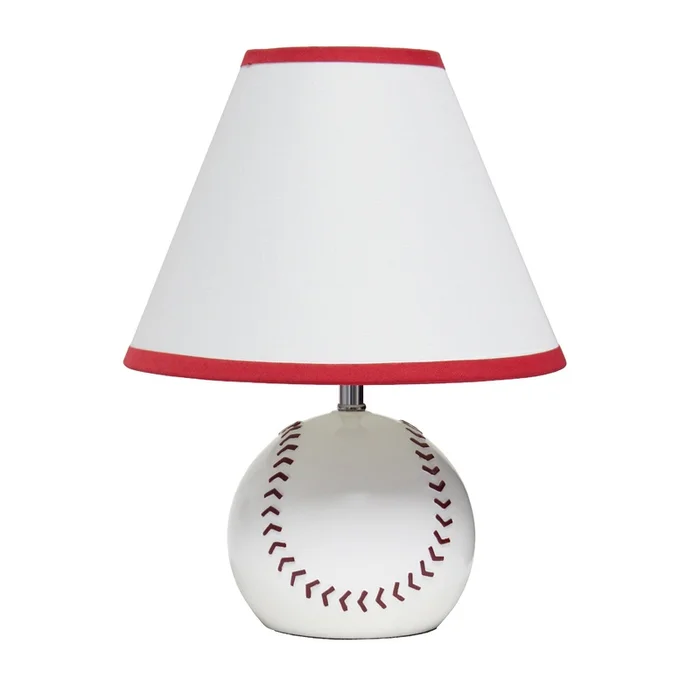 Simple Designs Sportslite 11.5 Athletic Sports Baseball Base Ceramic Table Lamp with White Empire F|Lampe de table sportive athltique SportsLite de SimpleDesigns de 11,5po en cramique avec base ba