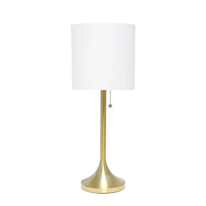 Simple Designs Tapered Table Lamp with White Fabric Drum Shade – Gold|Lampe de table effile de SimpleDesigns avec abat-jour cylindrique en tissu blanc – dore