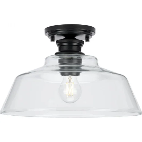 Singleton Collection One-Light 14” Matte Black Farmhouse Medium Semi-Flush Mount Light with Clea (149|P350227-31M)