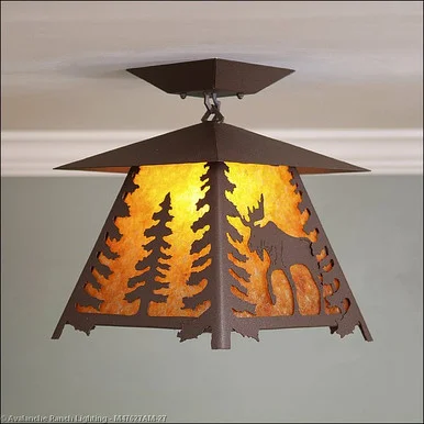 Smoky Mountain-Mountain Moose One Light Semi Flush Mount in Rustic Brown (172|M47627AM-27)