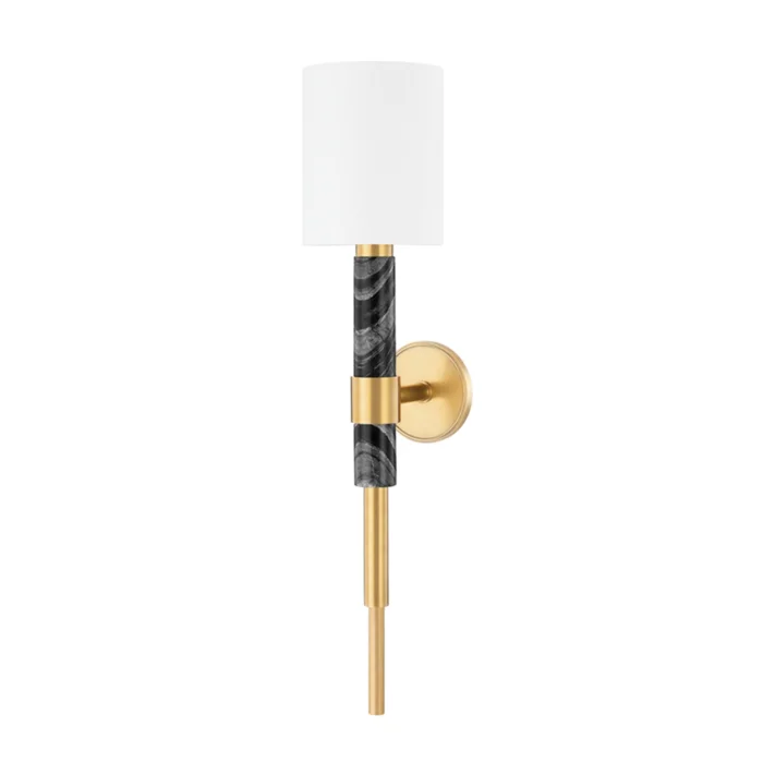 Solstice 1-Light Wall Sconce in Vintage Brass & Black Marble 6.5L x 6.5W x 30.25H