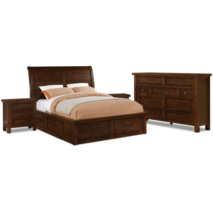 Sonoma 6-Piece Queen Storage Bedroom Package with 2 Nightstands Dark Brown|Ens. de chambre coucher Sonoma 6 pcs avec grand lit de rangement et 2 tables de nuit – brun fonc