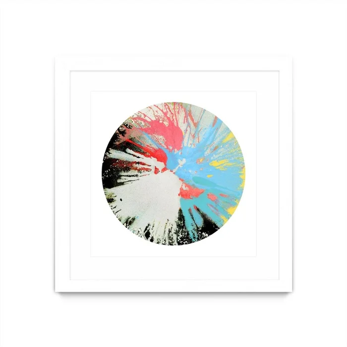 Spin Art 10 Matted and Framed White 30×30 Wall Art|uvre dart murale encadre blanche et mate Spin Art 10 30×30