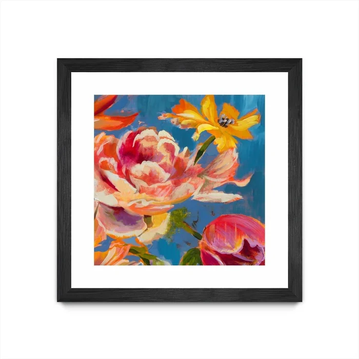 Spring Bouquet V31 Matted and Framed Black 36×36 Wall Art|uvre dart murale encadre noire et mate Spring Bouquet V31 36×36