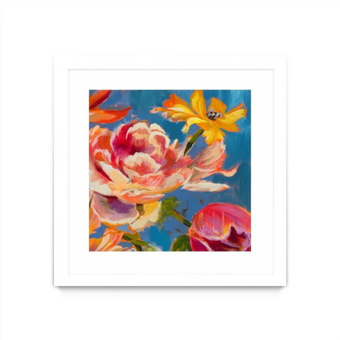Spring Bouquet V31 Matted and Framed White 36×36 Wall Art|uvre dart murale encadre blanche et mate Spring Bouquet V31 36×36