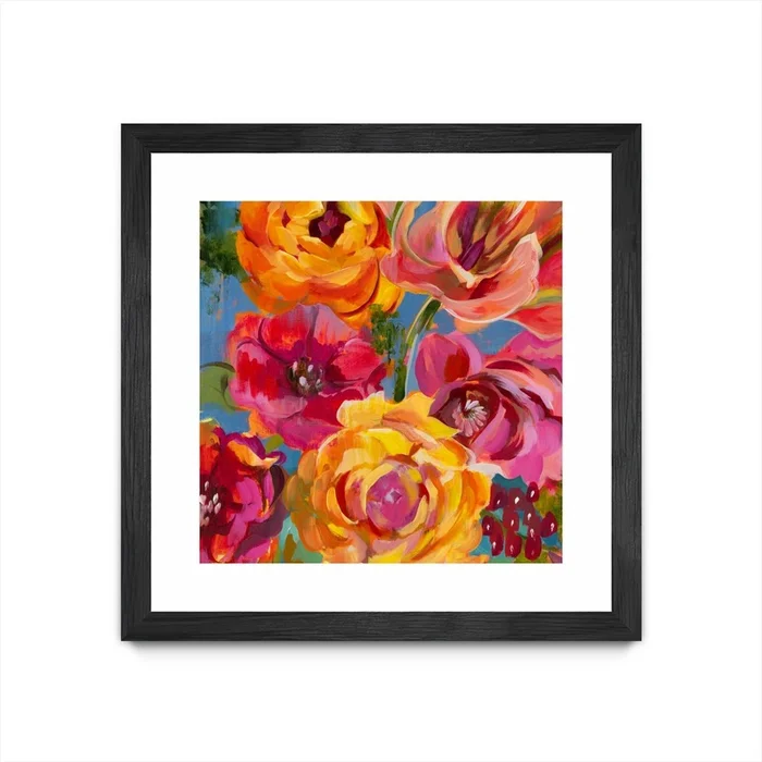 Spring Bouquet V32 Matted and Framed Black 30×30 Wall Art|uvre dart murale encadre noire et mate Spring Bouquet V32 30×30